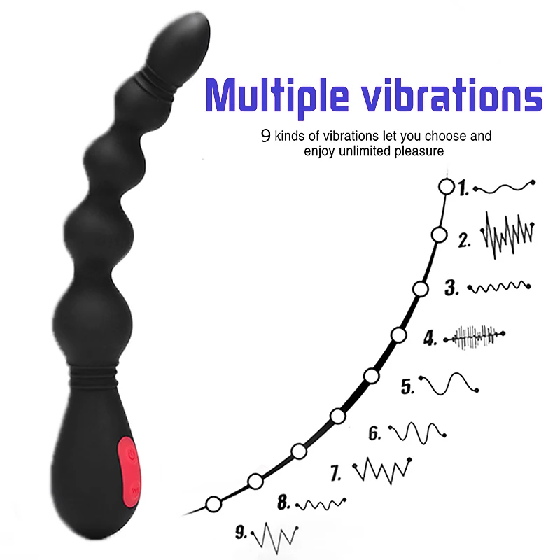 Вибрирующие анальные бусы Анальная пробка-Гибкая силиконовая 9 режимов вибрации