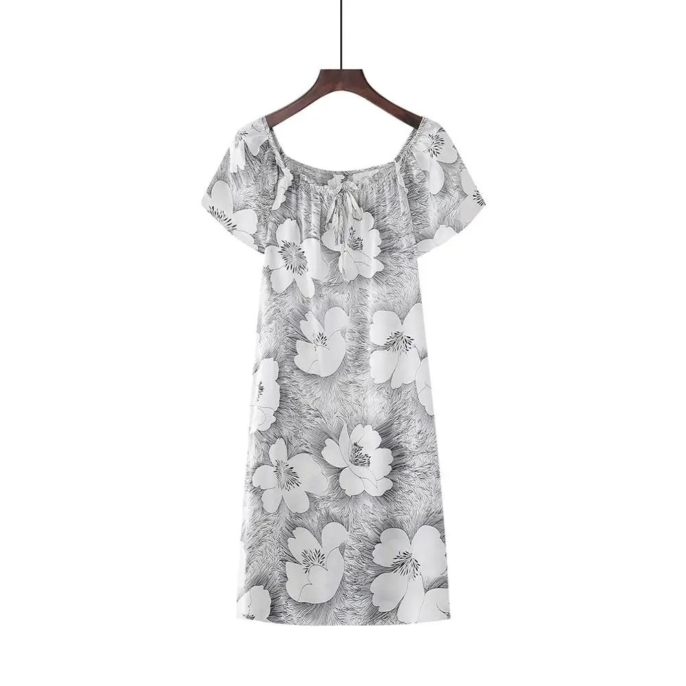 Free shipping 100% Mulberry Floral Silk Nightgown Basic Nightwear Soft Sleepwear for Skin Care Fashion Summer Dress Multicolor