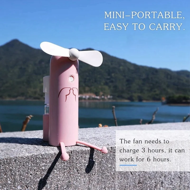 Creative Mobile Phone Bracket Cartoon Mini Spray Fan Portable Outdoor Charging Small Pink | Бытовая техника