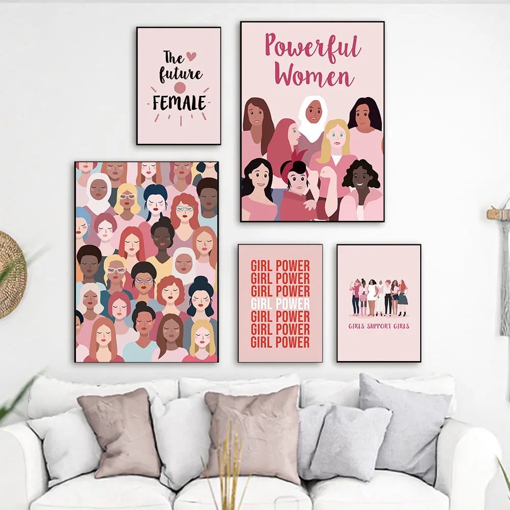 Женского плакат для детской арт Для женщин Мощность ручной Wall Art Холст Живописи