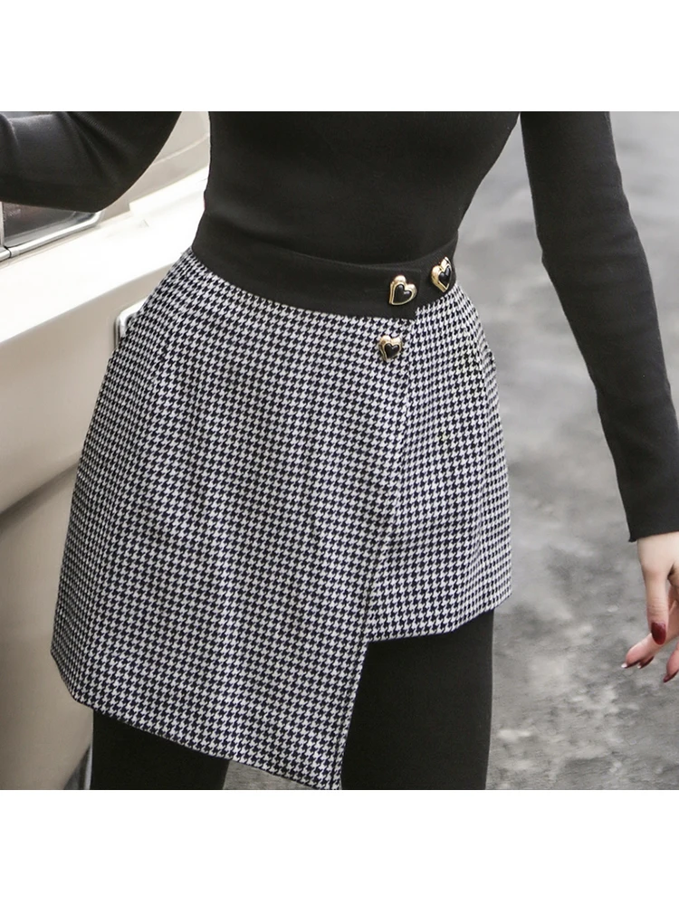 Женская винтажная юбка с высокой талией асимметричная шерстяная гусиные лапки