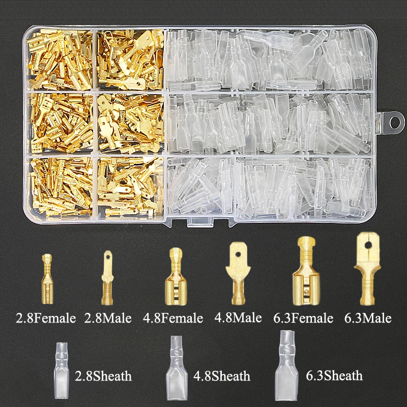 

420Pcs 2.8/4.8/6.3mm Male Female Spade Connectors Wire Crimp Terminal Block with Insulating Sleeve Assortment Kit