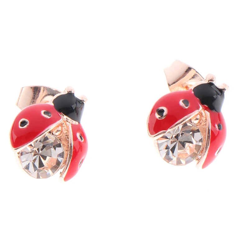 

New Handmade Oil Insect Stud Earrings Fashion Animal Rhinestone Female Jewelry Ladybug Ear Studs