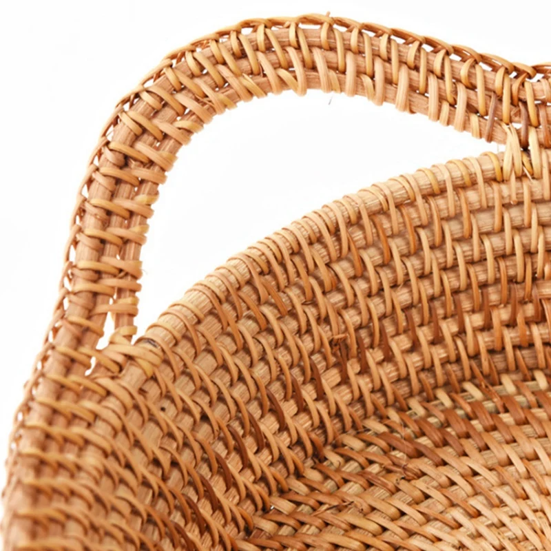 

3PCS Rattan Storage Basket Autumn Vine Rounded Storage Basket & 1x Vietnam Rattan High Foot Tray Rural Basket Large