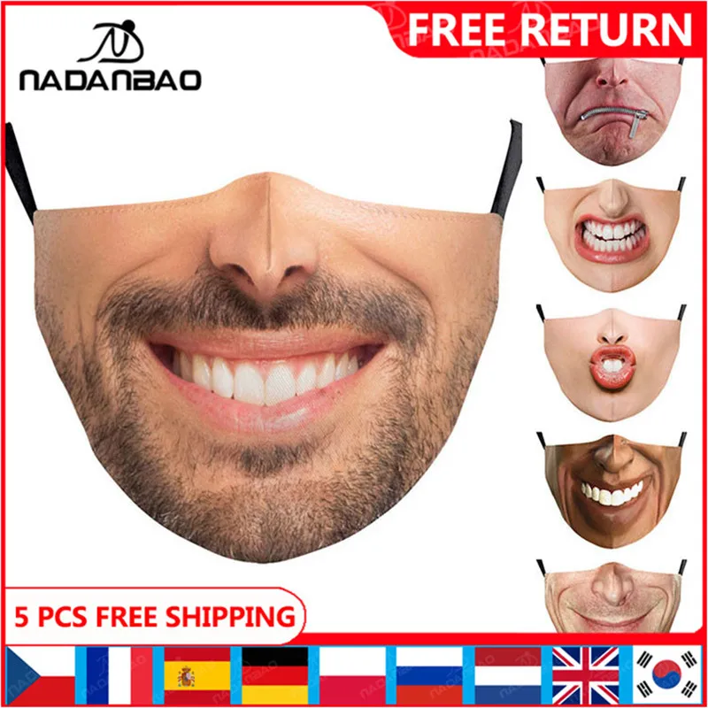 

NADANBAO Holloween Terror Print Mask Adult Trump Funny Mouth Washable Fabric Mask Kid Grimace Reusable Mouth Mask Women Mouth