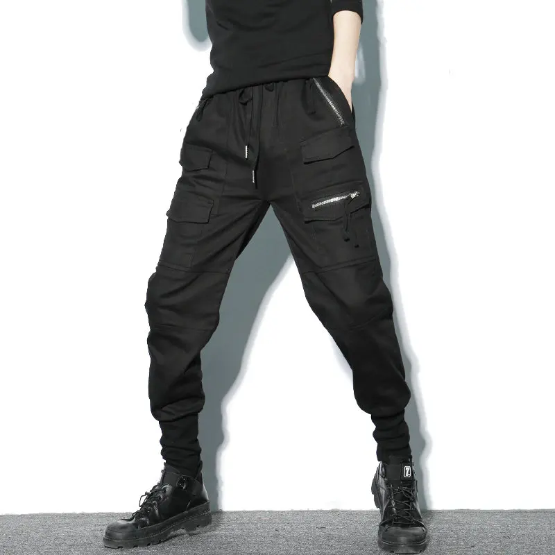 

Darkly Style 2021 Black Hip Hop Pants Men Harem Pencil Trousers Zipper Pockets Loose Casual Men Joggers Elastic Waist Cotton