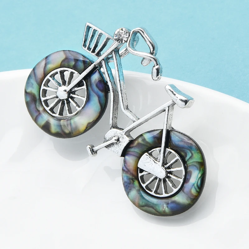 

Wuli&baby Natural Shell Bicycle Brooches Women Unisex Vintage Bike Party Casual Brooch Pins Gifts