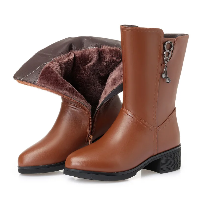 Fujin/шерстяные зимние сапоги Женская теплая обувь из натуральной кожи на плоской
