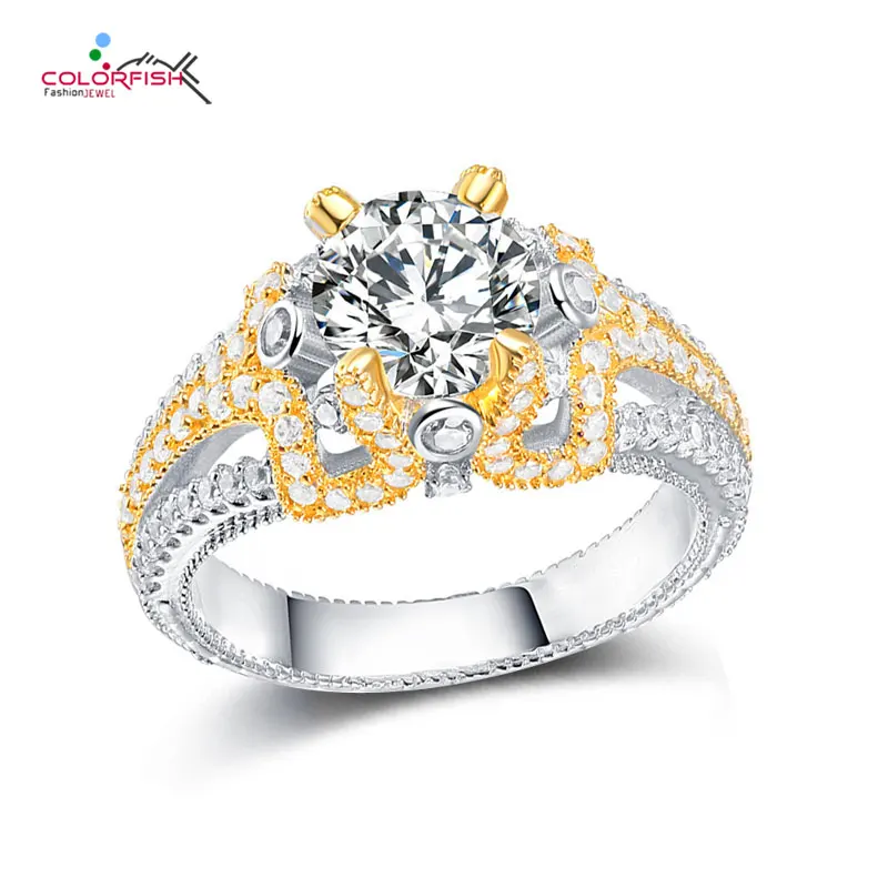 

COLORFISH Роскошная желтая обувь круглым фианитом Обручение кольца для Для женщин 925 пробы серебро Halo каменный мост подарки, хорошее ювелирное и...