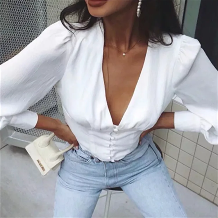 Блузки женские 2019 с v образным вырезом однобортная женская рубашка блузка Modis Camisa