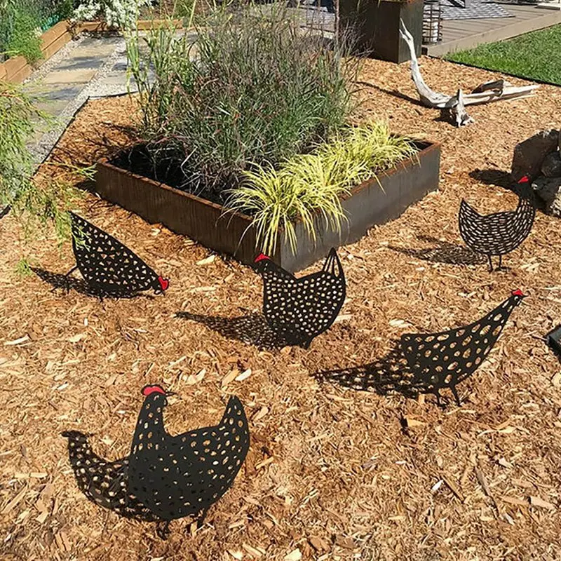 

5 Pcs Metal Gardening Ornaments Chicken Yard Art Outdoor Garden Backyard Lawn Decor Hen Yard Decor Gift Easter Decor