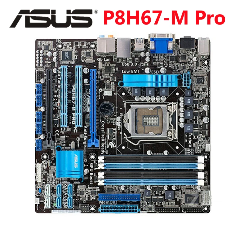 Оригинальная материнская плата ASUS P8H67 M PRO 1333 МГц DDR3 LGA 1155 UATX 32 Гб PCI E X16 б/у для