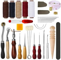 31 pcs leather sewing tools diy leather craft tools hand stitching tool set with groover awl waxed thread thimble kit