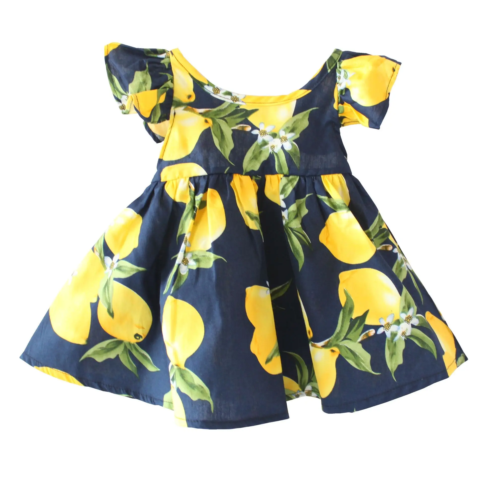 Clearance! Girls Dress Children Flying Sleeves Lemon Printed Cotton Holiday Beach Kids Dresses for | Детская одежда и обувь