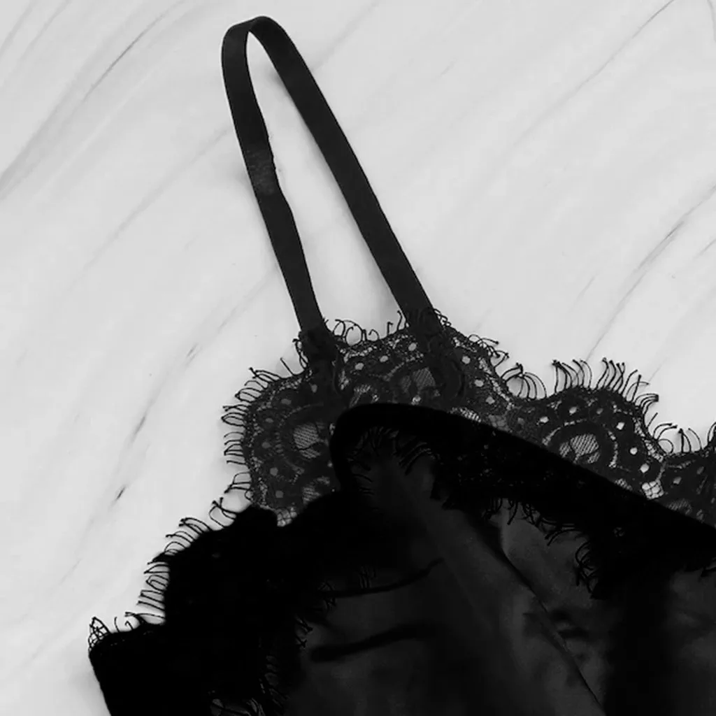 Lingerie Sexy Bra Set Women's Sleepwear Sleeveless Strap Lace Trim Satin Cami Tops Pajama Sets Bras Women Brief Plus Size | Женская