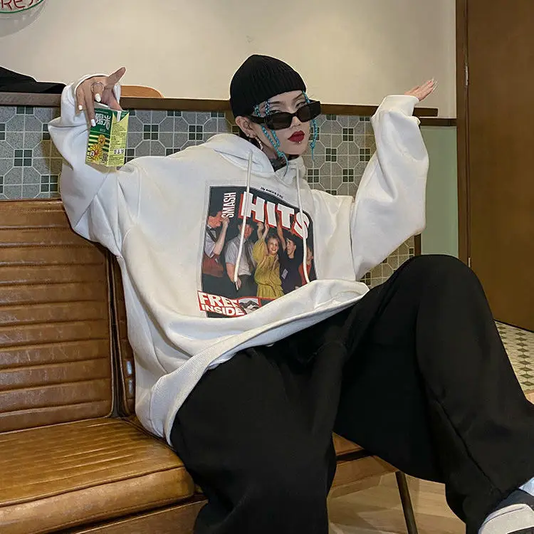 

Large 300kg couple Hooded Sweater female Plush thickened male and female fattened 200kg belly covering student coat