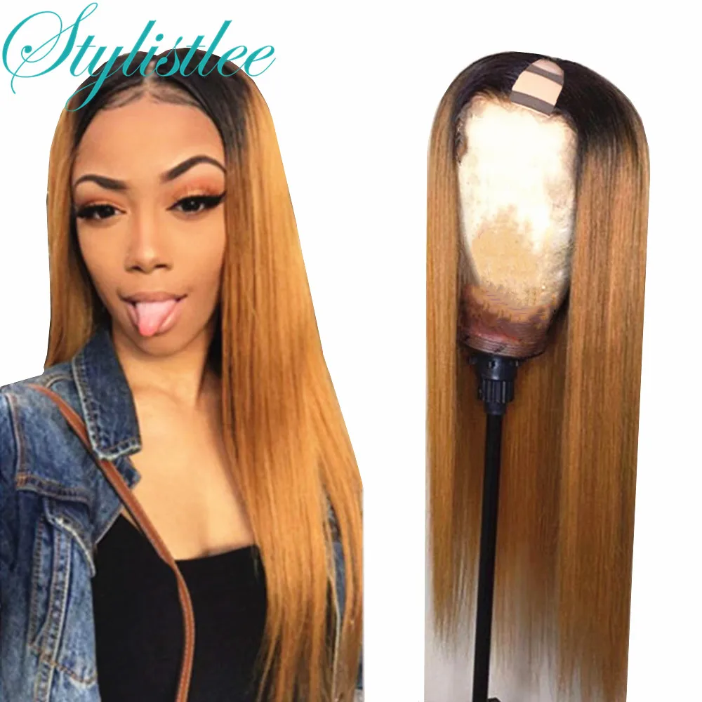 

1B/27 U Part Human Hair Wigs Brazilian Straight Human Hair Wigs Ombre Highlight Color Glueless U Part Blonde Hair Wigs For Women