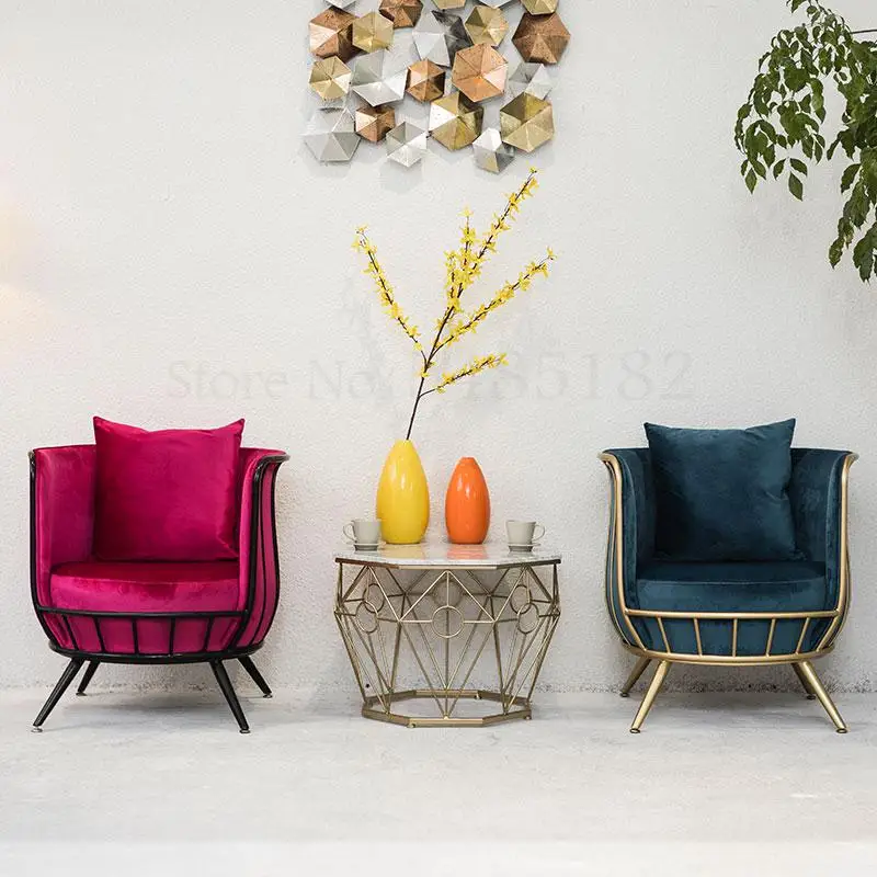 Скандинавская ткань одиночный диван стул железный светильник роскошный простой