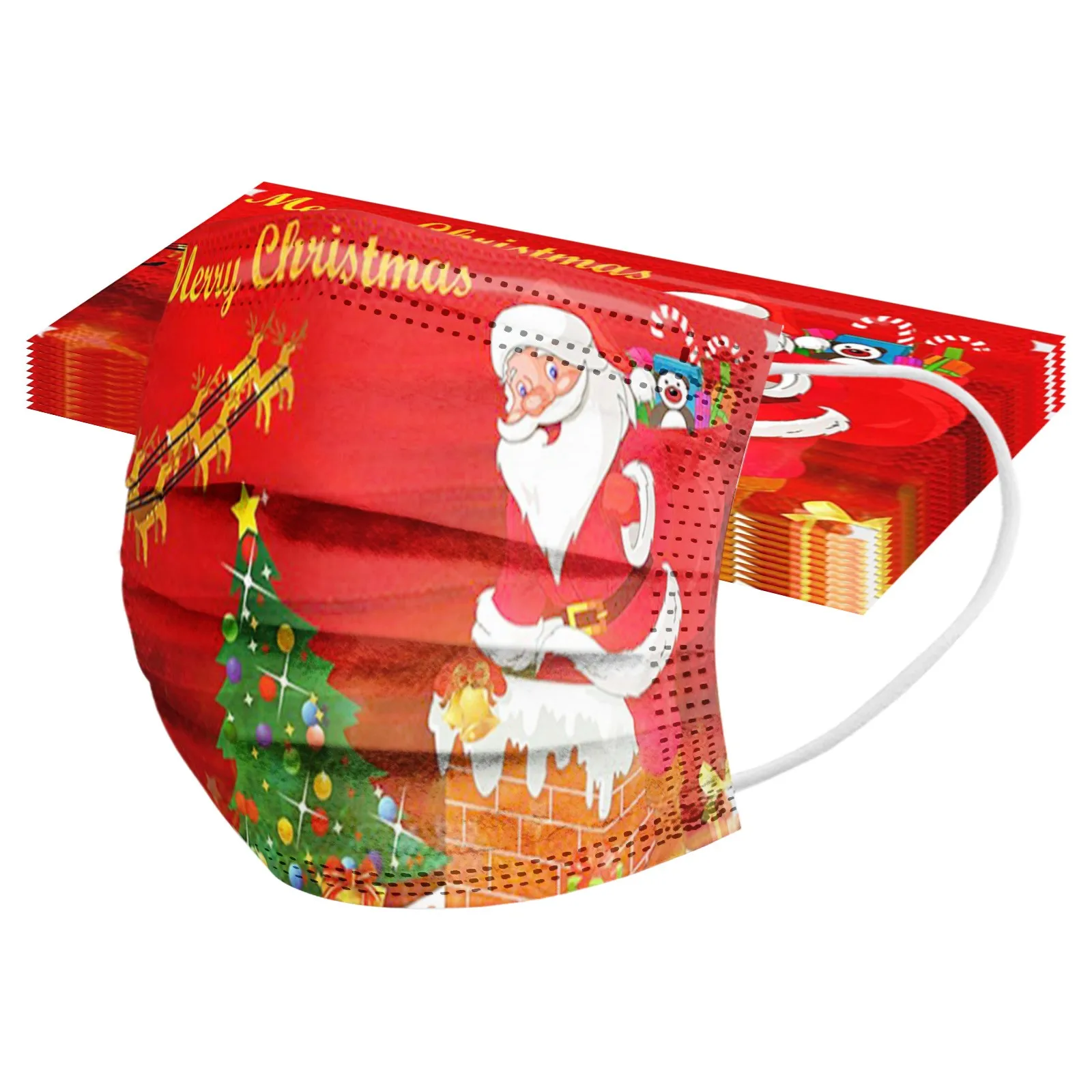 

10pc Christmas Adults Disposable Face Mask Winter Windproof Dustproof 3ply Ear Loop Mask Mascarillas Niños Quirurgicas Masque