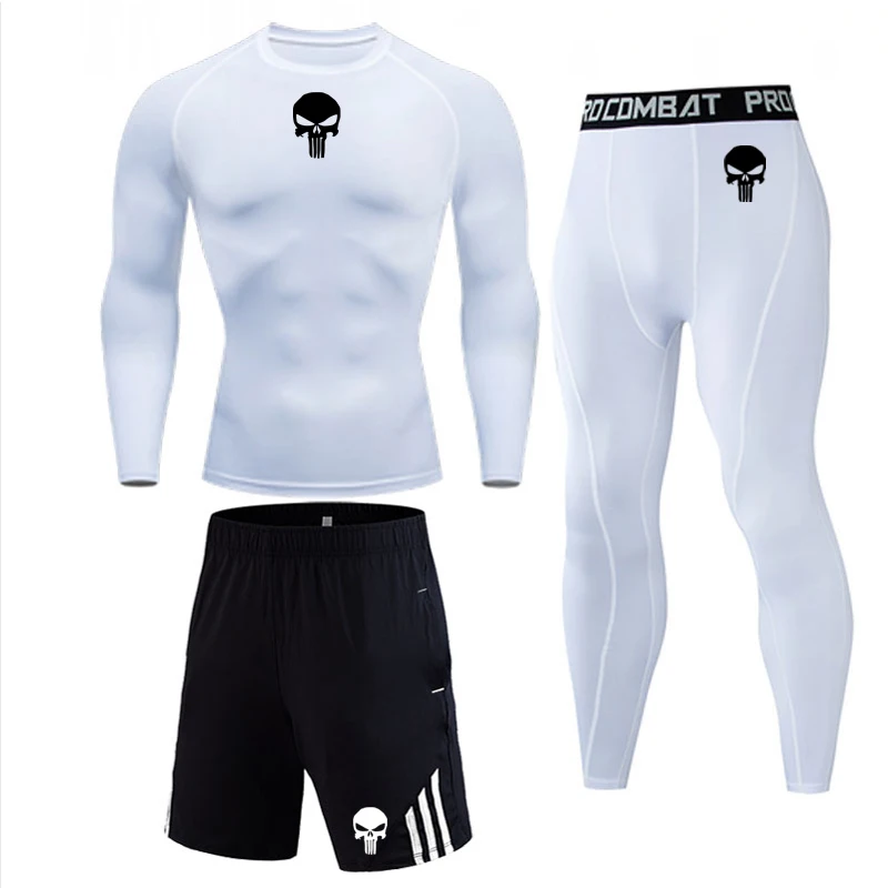 

Running Sports Basic layer 3 piece Tracksuit Men Perspiration Quick dry Gym workout Tights Training Compression sportswear Men's