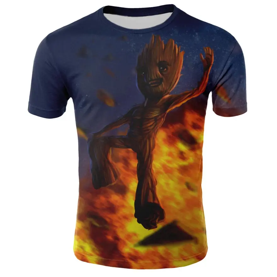 

Summer Superhero Groot Movie Guardian of the Milky Way Round Neck T-shirt New Men's 3D Printed Men's and Women's and Children's