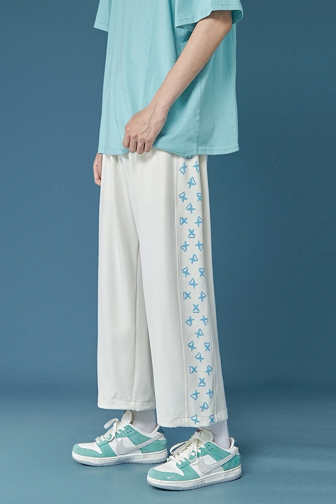 

Boys Summer Fashion Brand White with Printed Pattern Pants Hong Kong Style Loose Versatile Ankle-Banded Pants