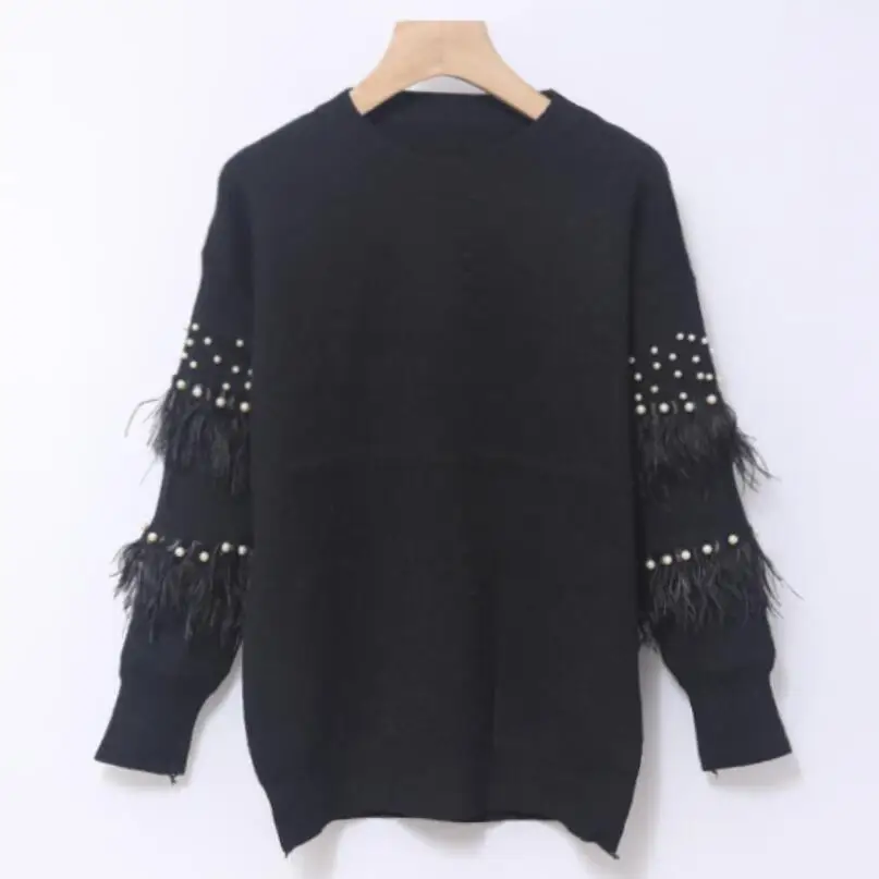 

2020 autumn and winter new fashion pullover beaded ostrich wool sweater