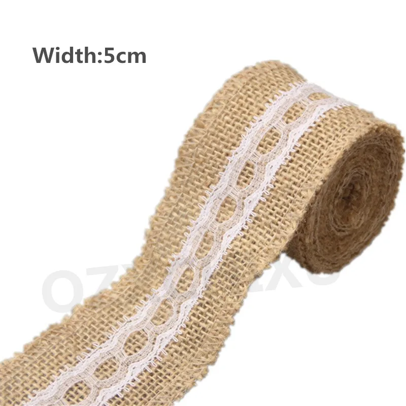5 (5cm width ) Рождественский Декор, натуральная джутовая Мешковина, деревенская гессианская лента с кружевом шириной 5 см, украшение для свадебной вечеринки, кружевная отделка, сделай сам, AA7916 - Цвет: 5 (5cm width )