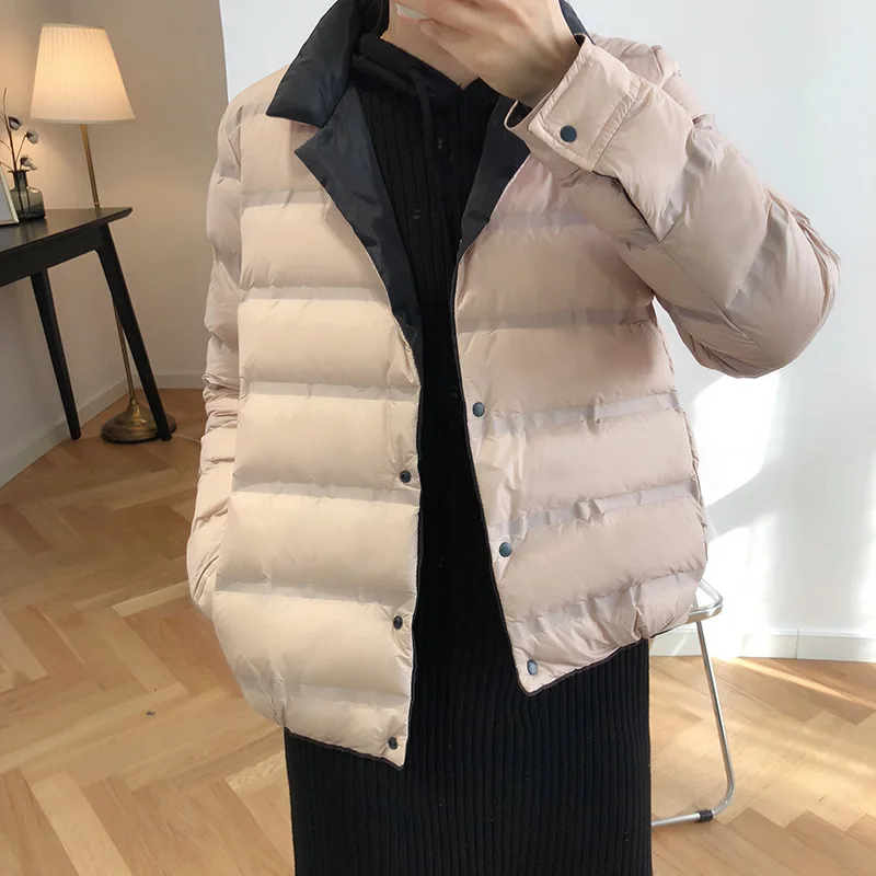 Женская Двухсторонняя куртка на утином пуху короткая парка белом однобортное