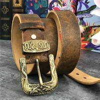 chinese dragon cowboy brass belt buckle mens belt ceinture homme yellow belt male wide jeans men leather belt riem mbt0099