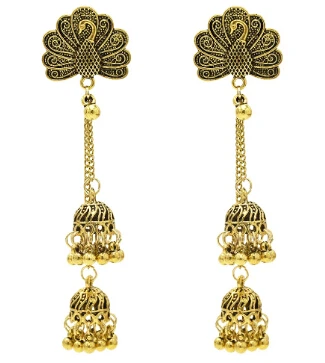 Индийские окисленные серебряные Висячие серьги для женщин Boho Jhumka резной цветок жемчуг бусина Эффектные серьги ювелирные изделия из турецкой турки - Окраска металла: Gold