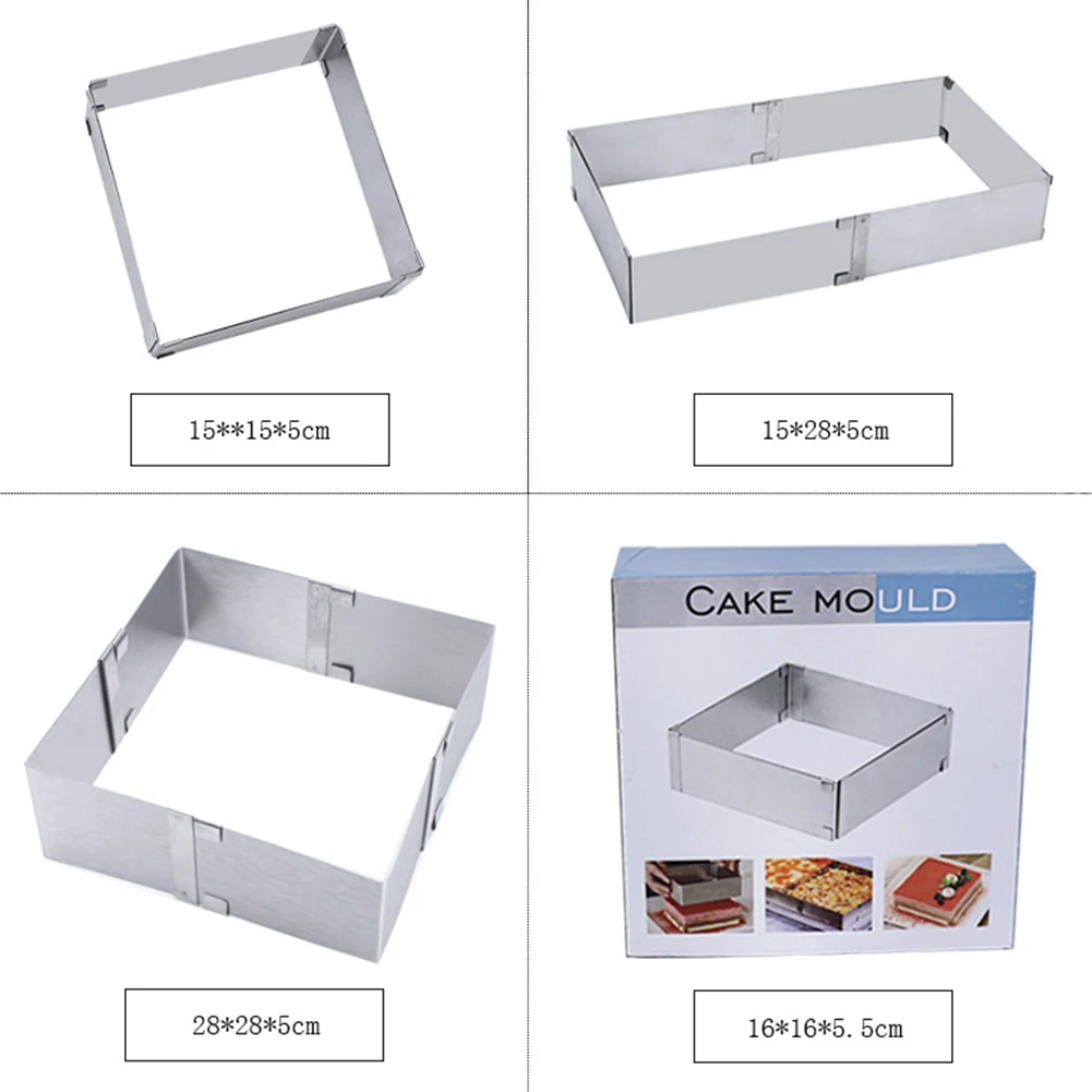Kitchen Retractable Square Mousse Ring Mould Baking Tool Stainless Steel Cake Mold Bakeware Tools Dropshipping | Дом и сад