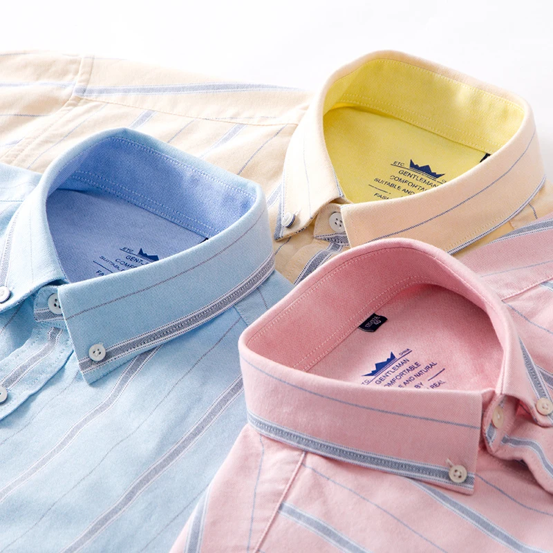 2021 High Quality S~6XL Mens Long Sleeve Shirts 100% Cotton Oxford Wash Striped Casual Fitted Slim Fit Dress Shirts For Male