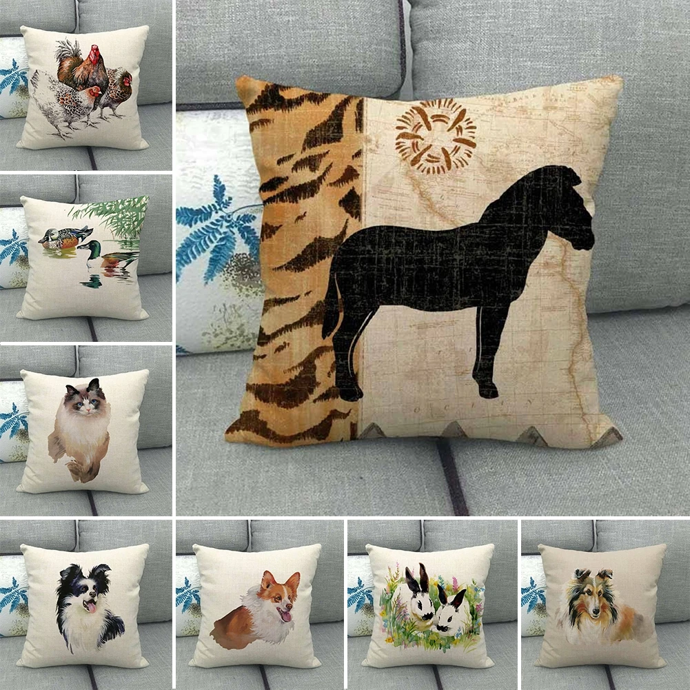 

Farm Animal Print Cushion Cover Linen Dairy Cow Rooster Soft Throw Pillow Case Living Room Decorative 45x45cm