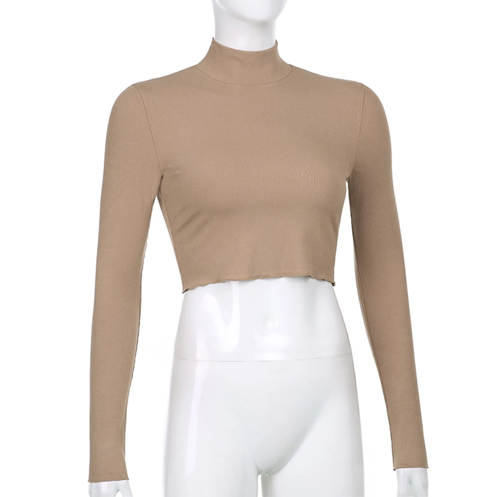 

2021 Women Sexy Bodycon T Shirt Autunmn Women Long Sleeve O-neck Crop Top Modis Sheath tshirt Fashion Autumn solid tops