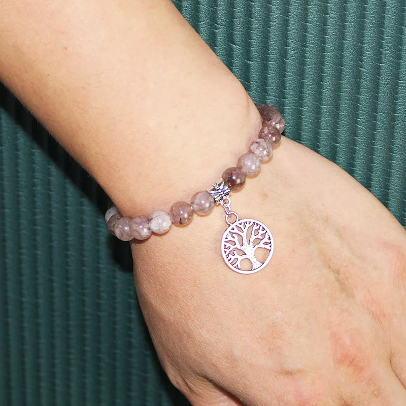 Модные браслеты ручной работы с бусинами из натурального камня женские деревом