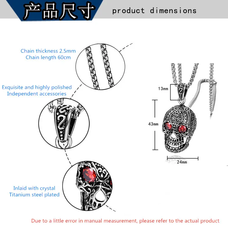 

Titanium Steel Men's Crystal Ghost Necklace Punk Personality Domineering Stainless Steel Casting Skull Pendant Jewelry