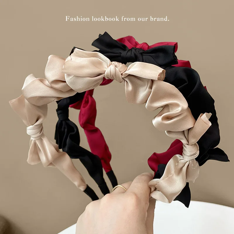 

French Satin Bow Headband New Korean Irregular Head Buckle Retro Temperament Ins Net Red Sweet Hair Accessories