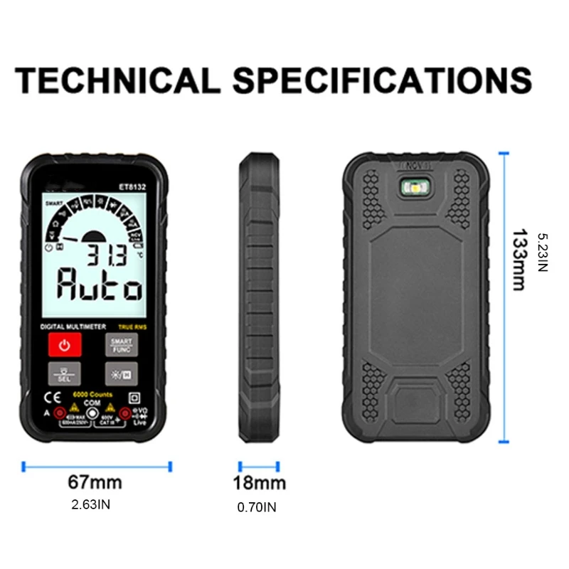 

ET8132 Push-button Smart Digital Multimeter Automatic Recognition Auto Measurement Voltage Meter with LED Flashlight