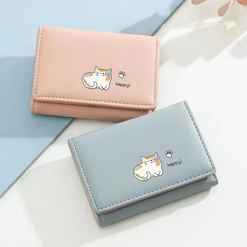 

2021 New Fashion Cat Pu Leather Cartoon Anime Multi-card Slot Short Women Coin Purses Women Wallet For Outdoor Female Girl Gift