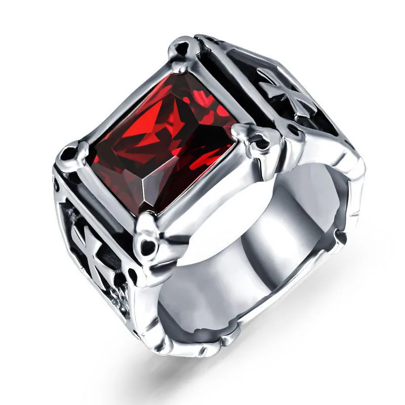 Высококачественное мужское кольцо из титановой стали инкрустированное красным