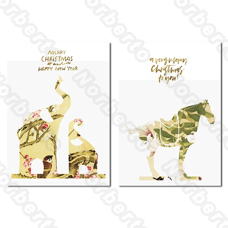 

Animals Canvas Painting and Posters Wall Elephant and Horse Merry Christmas Happy New Year for Living Room Bedroom Decoration