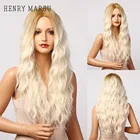 Генри MARGU длинные светлые белый эффектом деграде (переход от темного к волнистые синтетические волосы парик для Для женщин натуральные вьющиеся волосы парик Средняя часть Косплэй парики термостойкие
