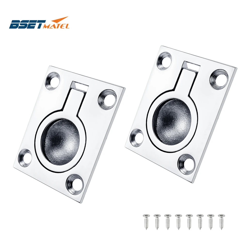 

2PCS 48*38mm Stainless Steel 316 Boat Deck Hatch Latch Cabinet Flush Mount Ring Pull Lift Handle Marine Hardware Accessories