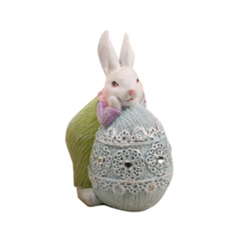 

Resin Bunny Eggs Ornaments Spring Easter Decoration Statue Figurine Miniature