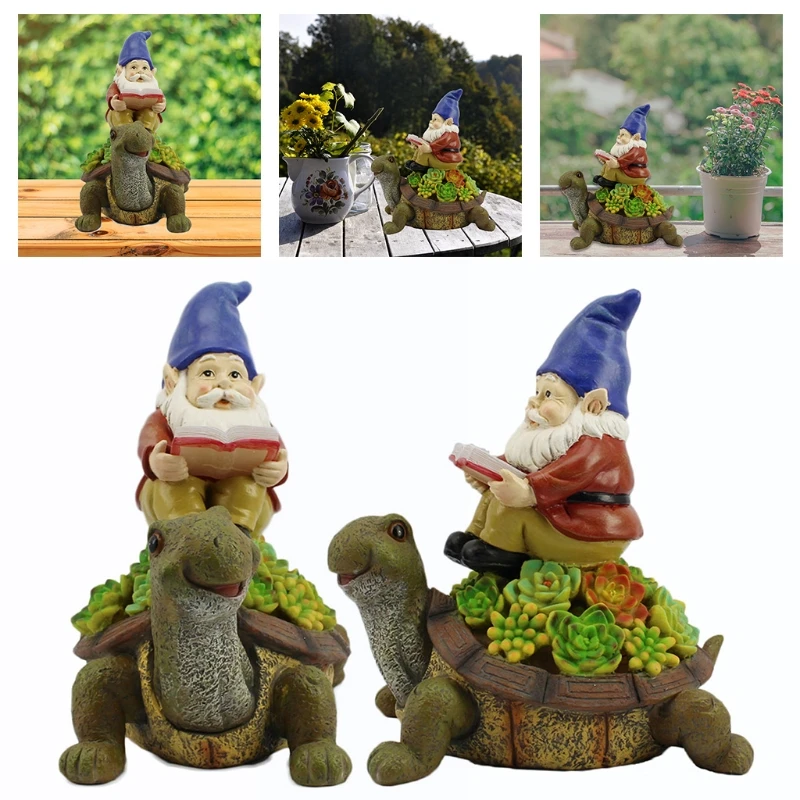 

Elf Riding Tortoise Statue Solar Powered Garden Ornament Lighting Sculpture Cute Cartoon Decoration Gardening Outdoor