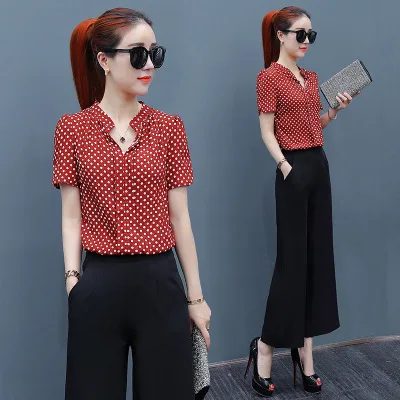 Новый весенний осенний Женский комплект из 2 предметов шифоновая рубашка и