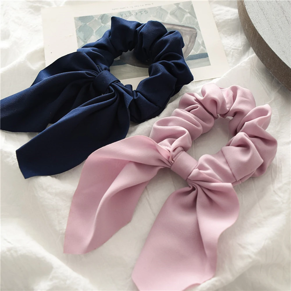 Woman Girls Rabbit Ear Hair Ties Solid Scrunchies Ring Rope Gum Women Accessories Headwear Ornaments Rubber Band |
