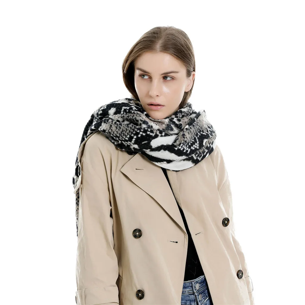 Women Shawl Scarf Autumn Winter Fashion Snake Print Pashmina Scarves Warm Hijab Stole Scarfs Bufanda Mujer | Аксессуары для одежды
