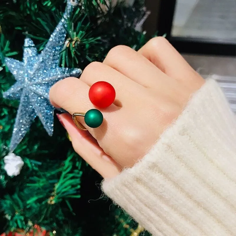 Корейский Новый Рождественский подарок красный зеленый жемчуг кольцо для Бала